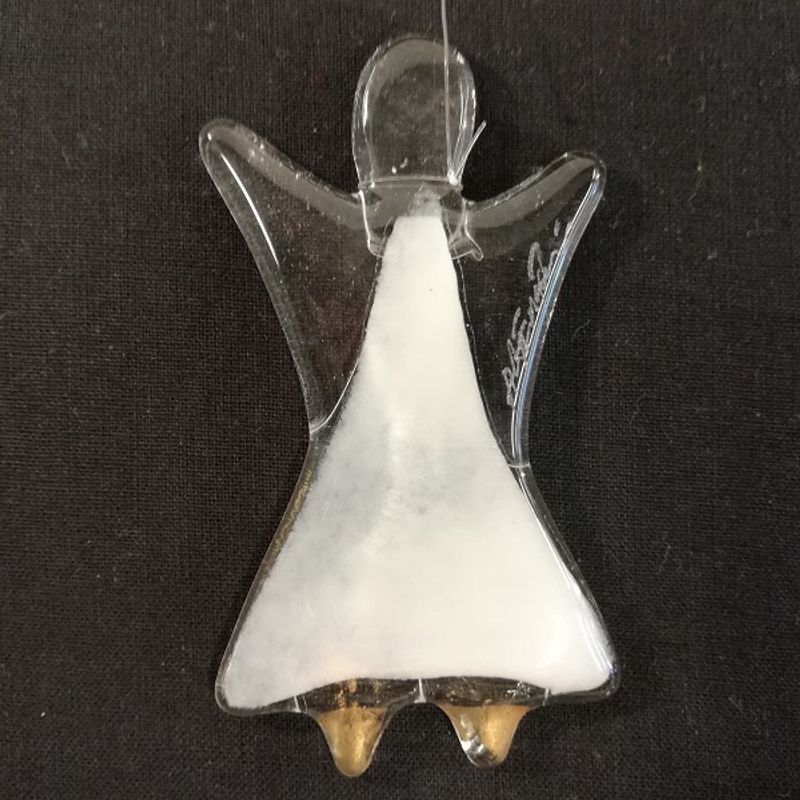 Håndlaget engel i glass, 12cm hvit
