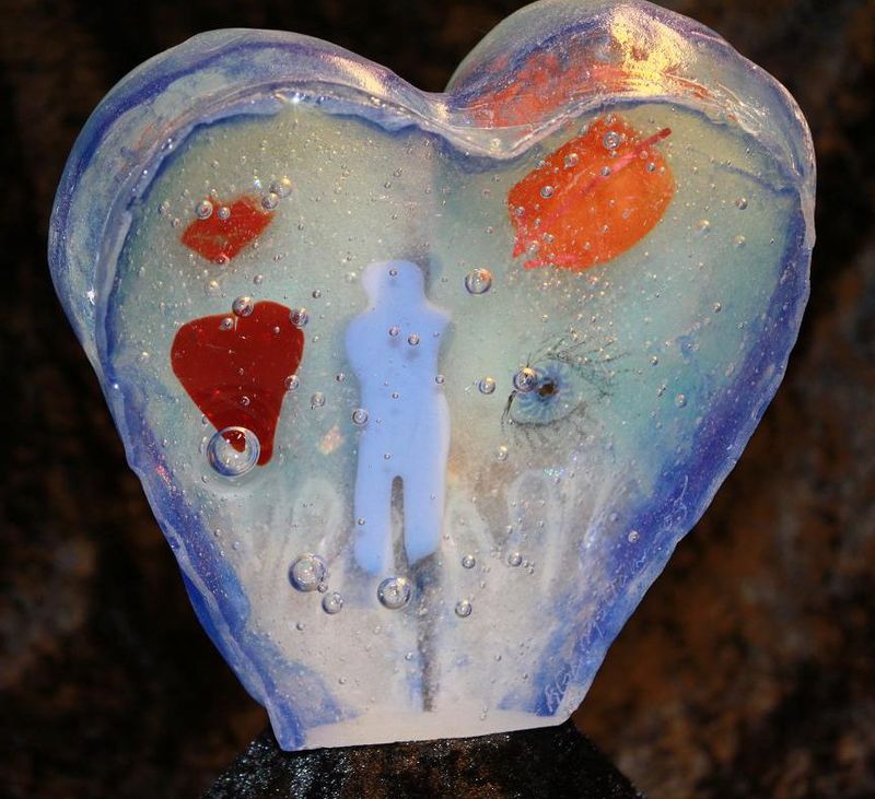 Unik håndlaget skulptur i glass, hjerte