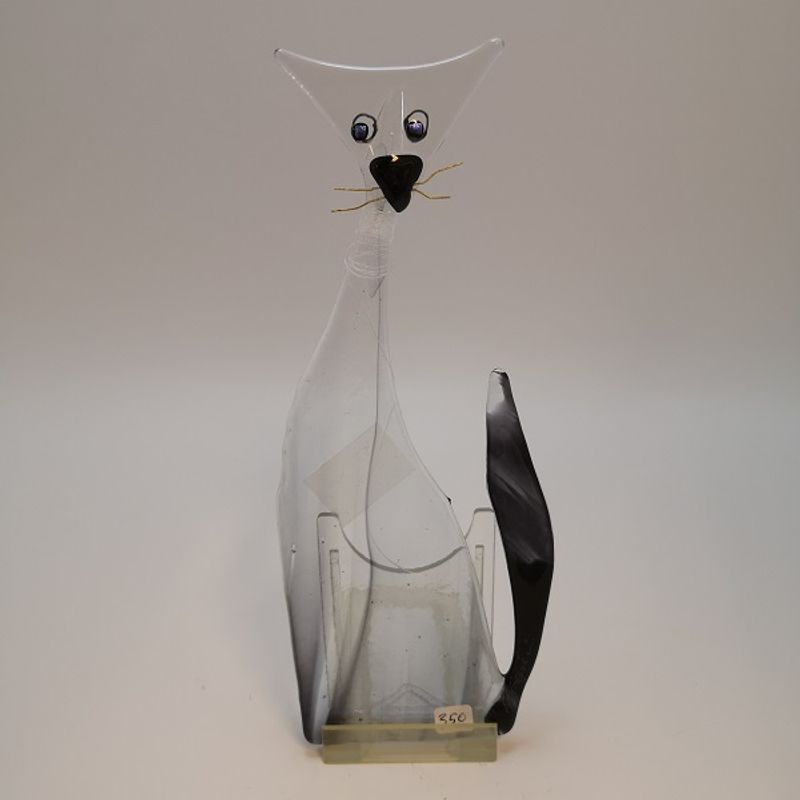 Håndlaget katt i glass, hengende 
